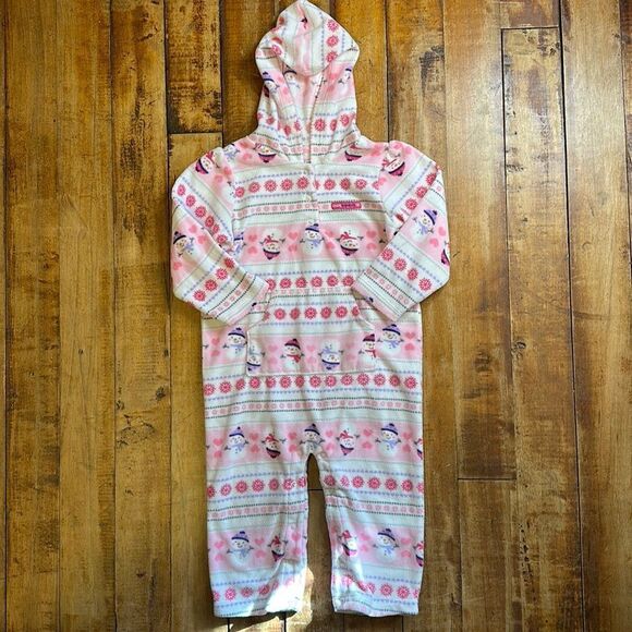 Carters Fleece outfit 24 months one piece outfit pink snowman hooded Valentines - Picture 1 of 4